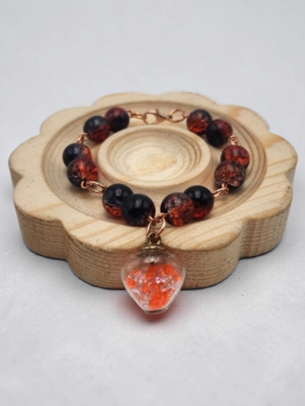 Deep Blue & Orange Beaded Bracelet – Handmade Boho  Bracelet with Charm